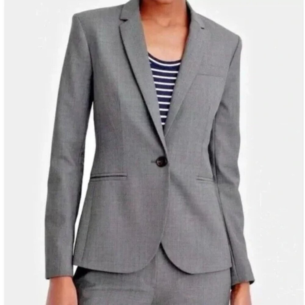 J.Crew  Womens Gray Wool Blazer Size 4 Single Button Tailored Jacket